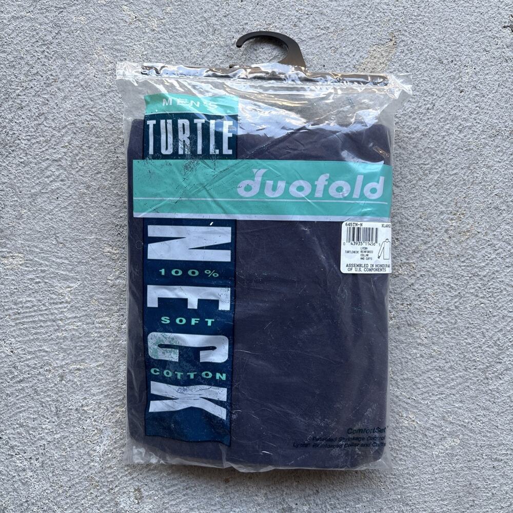 NOS Vintage Duofold Men's Turtle Neck Shirt XL Blue Navy 100% Cotton Lycra